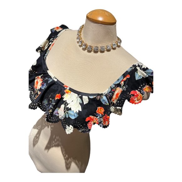 AZURA AUSTRALIA Bikini Top Size 10 Ruffles Laser Cutout Floral Very Cute - Picture 6 of 12